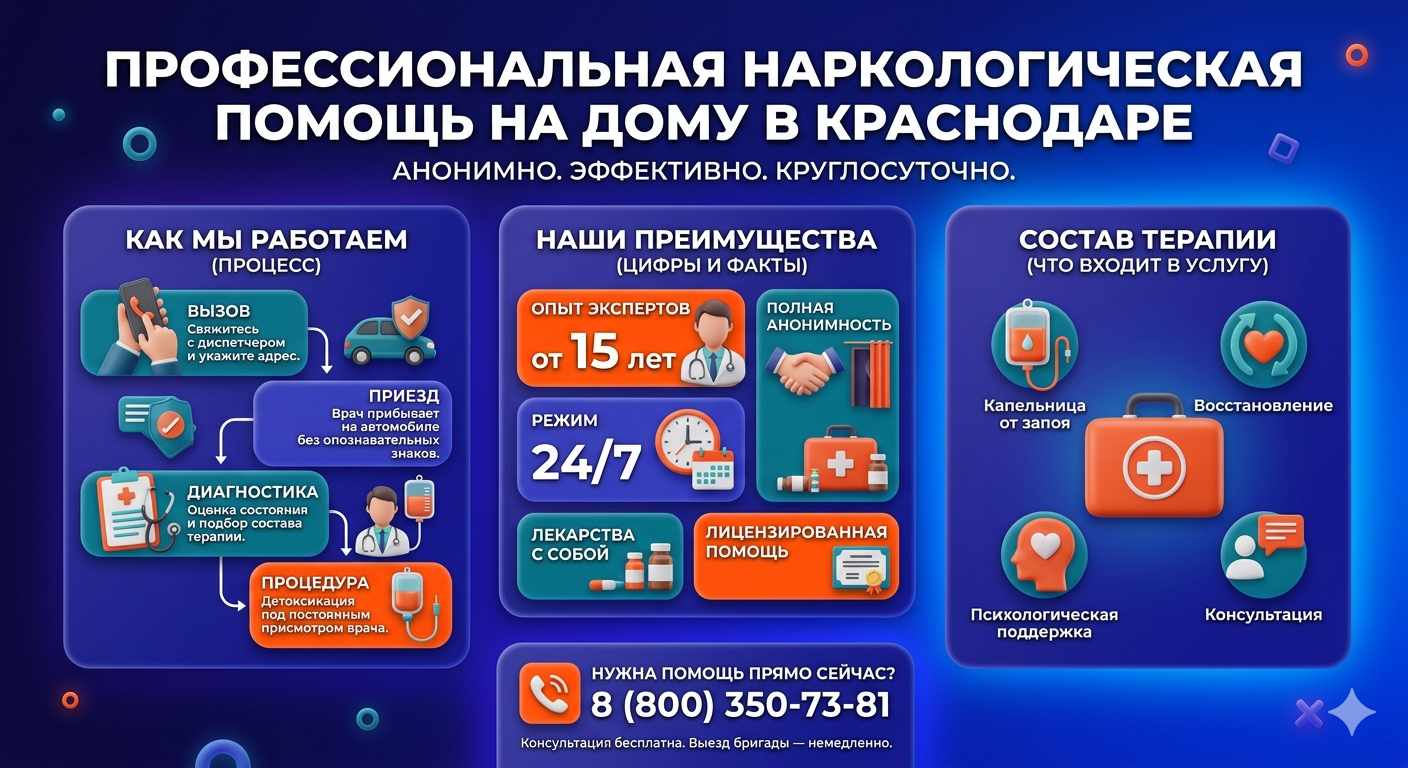 Инфографика о принципах лечения алкоголизма на дому в Мильково: этапы вызова нарколога, преимущества анонимной детоксикации и состав медицинской помощи.